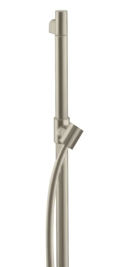 Brausestange in gebürstetem Nickel mit einem angebundenen Brauseschlauch. Produkt von AXOR, geeignet für Badezimmerinstallationen.